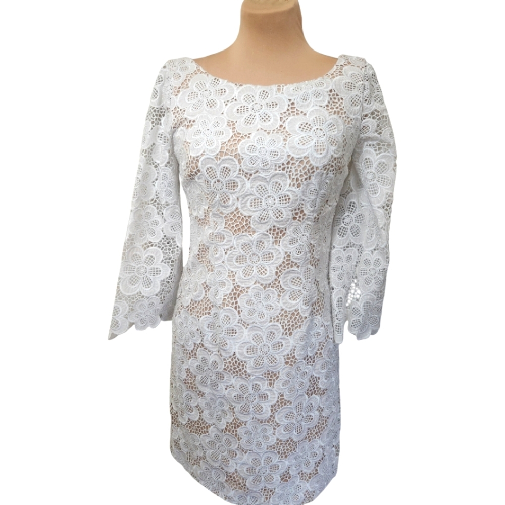 LUISA SPAGNOLI Guipure Floral Lace Mini Dress - Size 6 - 42 Italia - Picture 2 of 12